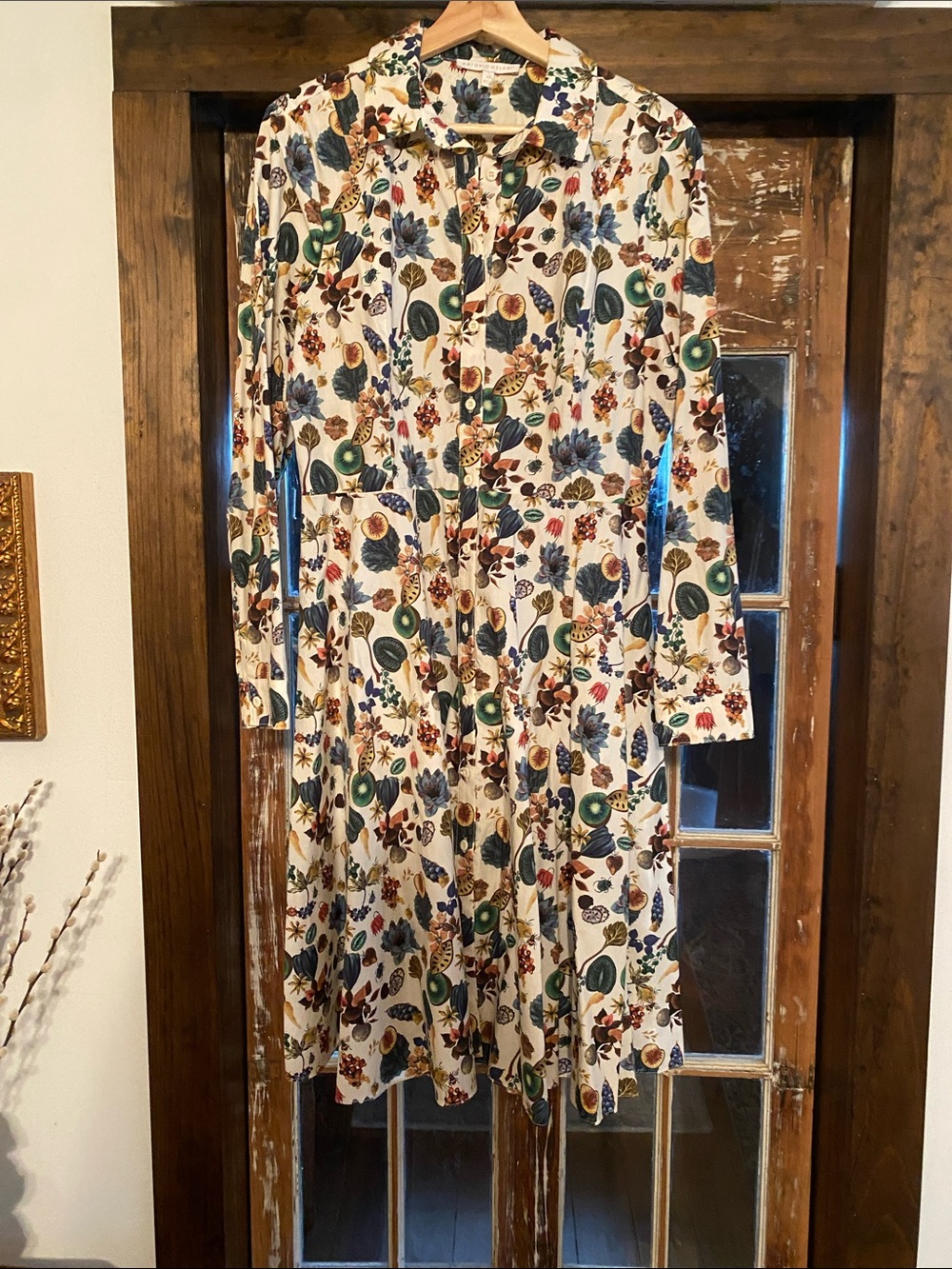 Floral Button-Front Shirt Dress in Cream with Multicolor Print